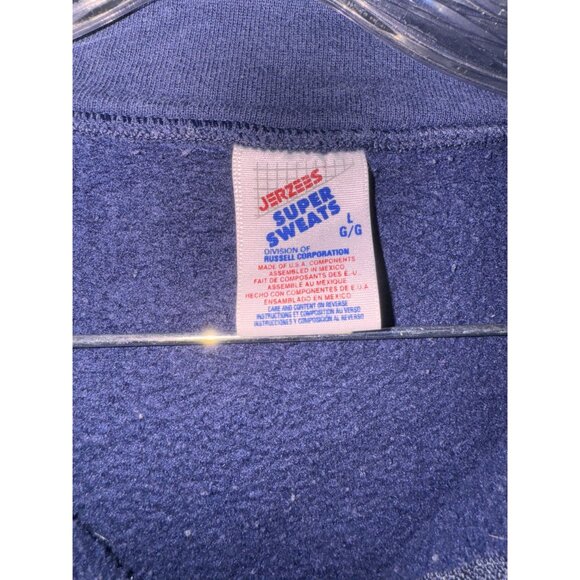 Vintage Jerzees Super Sweats Navy Blue Quarter-Zip crop Sweatshirt White Embroid - Picture 5 of 9